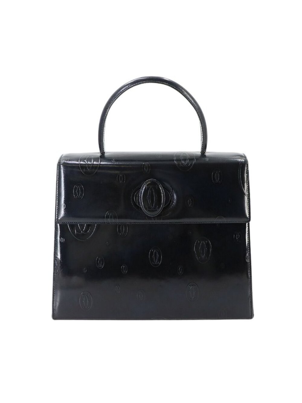 Cartier Happy Birthday Hand Bag Patent Leather Navy Gold